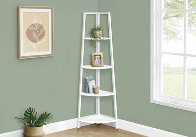 Monarch Specialties Bookshelf, Bookcase, Etagere, Corner, 4 Tier, 60"h, Office, Bedroom, Metal, Laminate, White, Contemporary, Modern