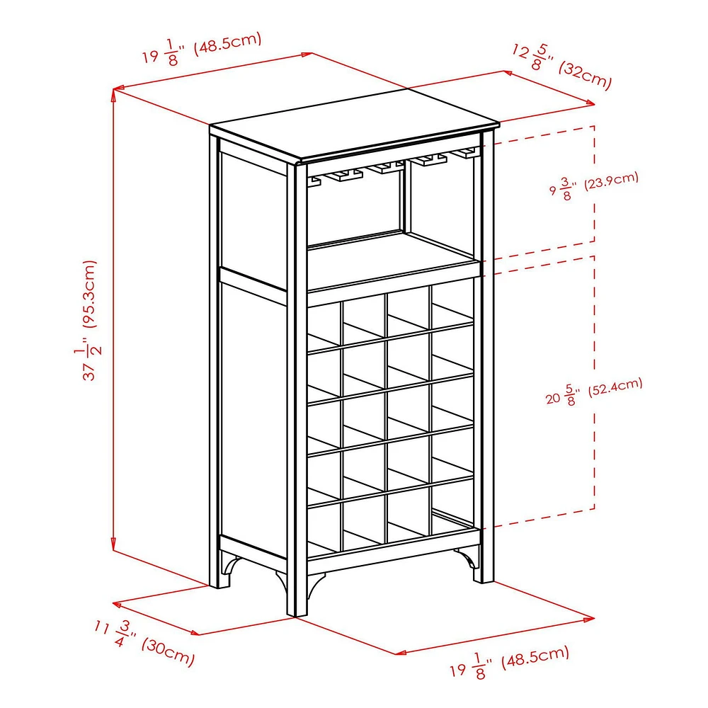 92729- Ancona Modular Wine Cabinet with Glass Rack & 20-Bottle