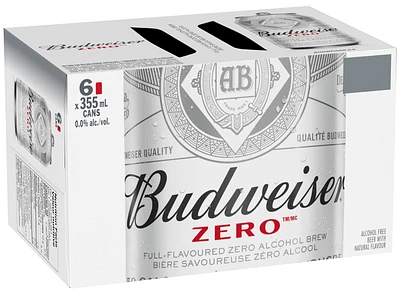 Budweiser Zero Non-Alcoholic Beer 6x355ml Cans, 0.0% Fully Brewed Non-Alcoholic Beer