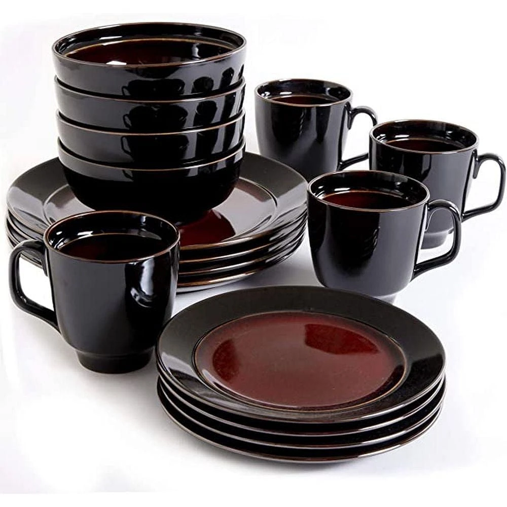 Gibson Home Bella Galleria Service de vaisselle en grès 16 pièces Rouge/noir