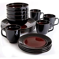 Gibson Home Bella Galleria Service de vaisselle en grès 16 pièces Rouge/noir