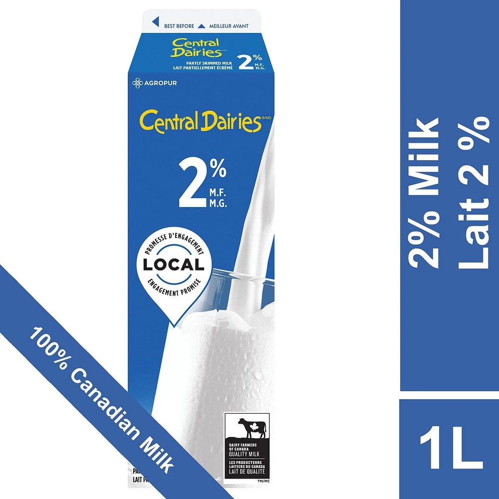 Central Dairies Partly Skimmed 2% Milk, 1 L