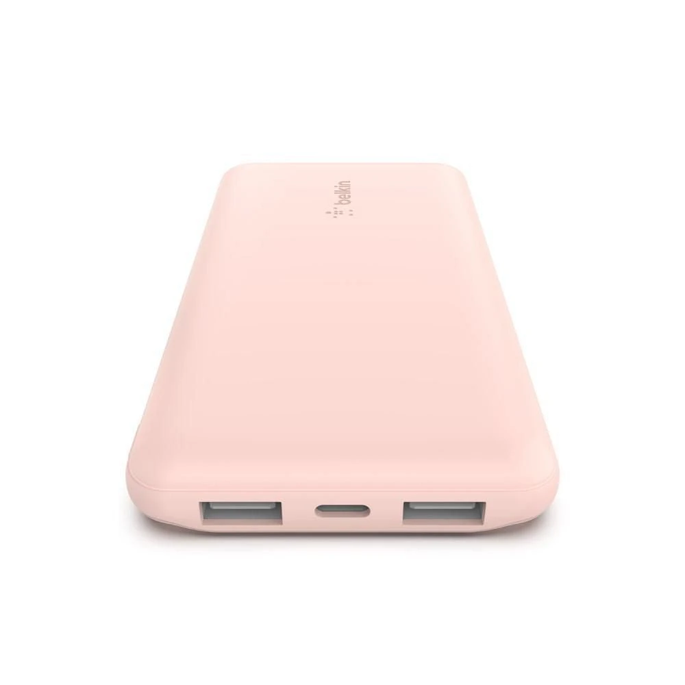 BOOST↑CHARGE 3-Port Power Bank 10K + USB-A to USB-C Cable, Rose Gold, 10k Power Bank Rose Gold