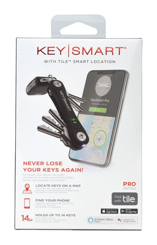 KeySmart Pro Compact Key Holder with Tile Smart Location - Black