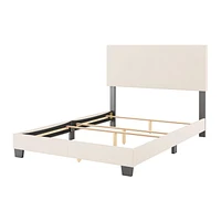 Lit rembourré en tissu bouclé doux blanc cassé Celeste de CorLiving avec tête de lit rembourrée, sommier tapissier requis