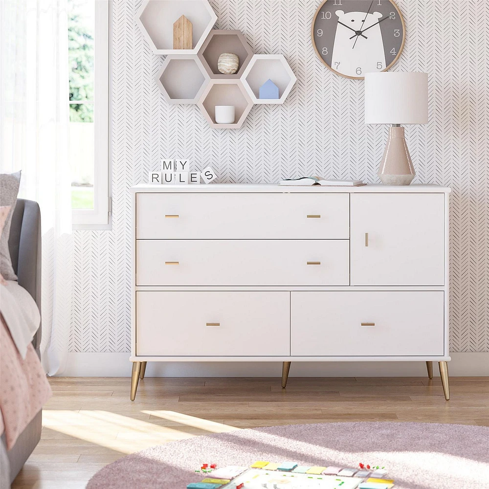 Valentina Asymmetrical 4 Drawer / 1 Door Convertible Dresser, White