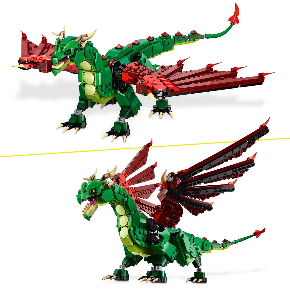 LEGO Creator 3 in 1 Medieval Dragon Toy - Building Toy with 3 Build Options, Dragon, Sea Serpent, or Phoenix - Fantasy Set for Kids, Boys and Girls, Ages 9+ - Gift Idea for Birthdays - 31161