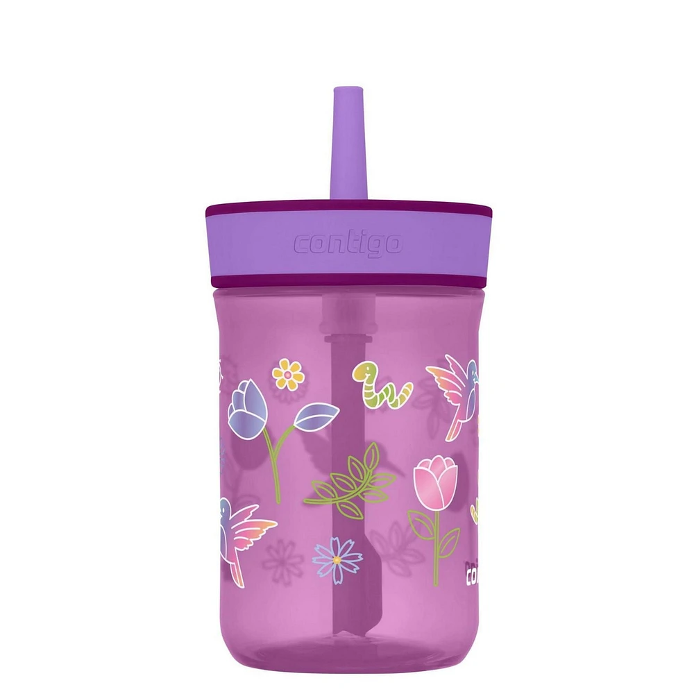 Contigo Leighton Kids Tumbler with Straw, Grape Tulips, BPA-Free, 14 oz (414 mL)