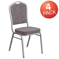 Lot de 4 pièces - Chaise de banquet empilable de la série HERCULES avec dossier couronne en tissu à chevrons - Cadre argenté