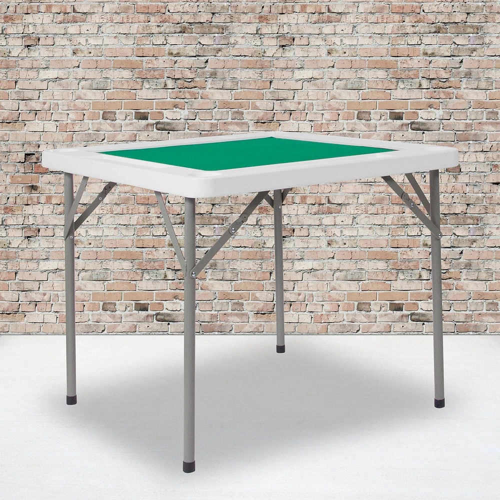 Table de jeu pliante blanche granite et carrée de 34,5 po avec surface de jeu verte