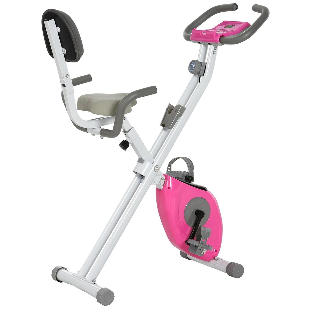 Soozier 42.9" Foldable Exercise Bike w/ 7 Level Adjustable Seat Height, Pink