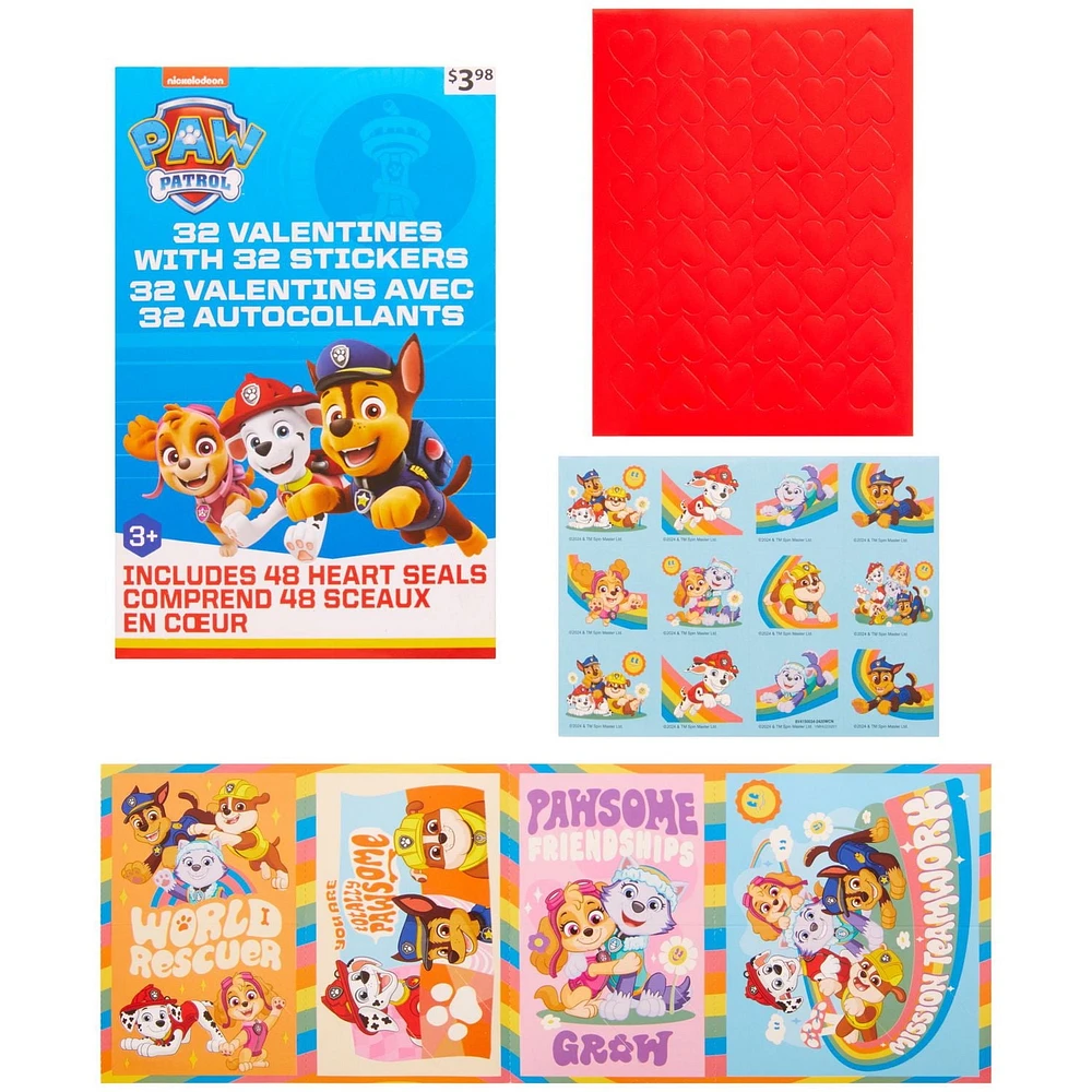 Paw Patrol Valentine Cards with Stickers, Multi-Colored, 32 Count