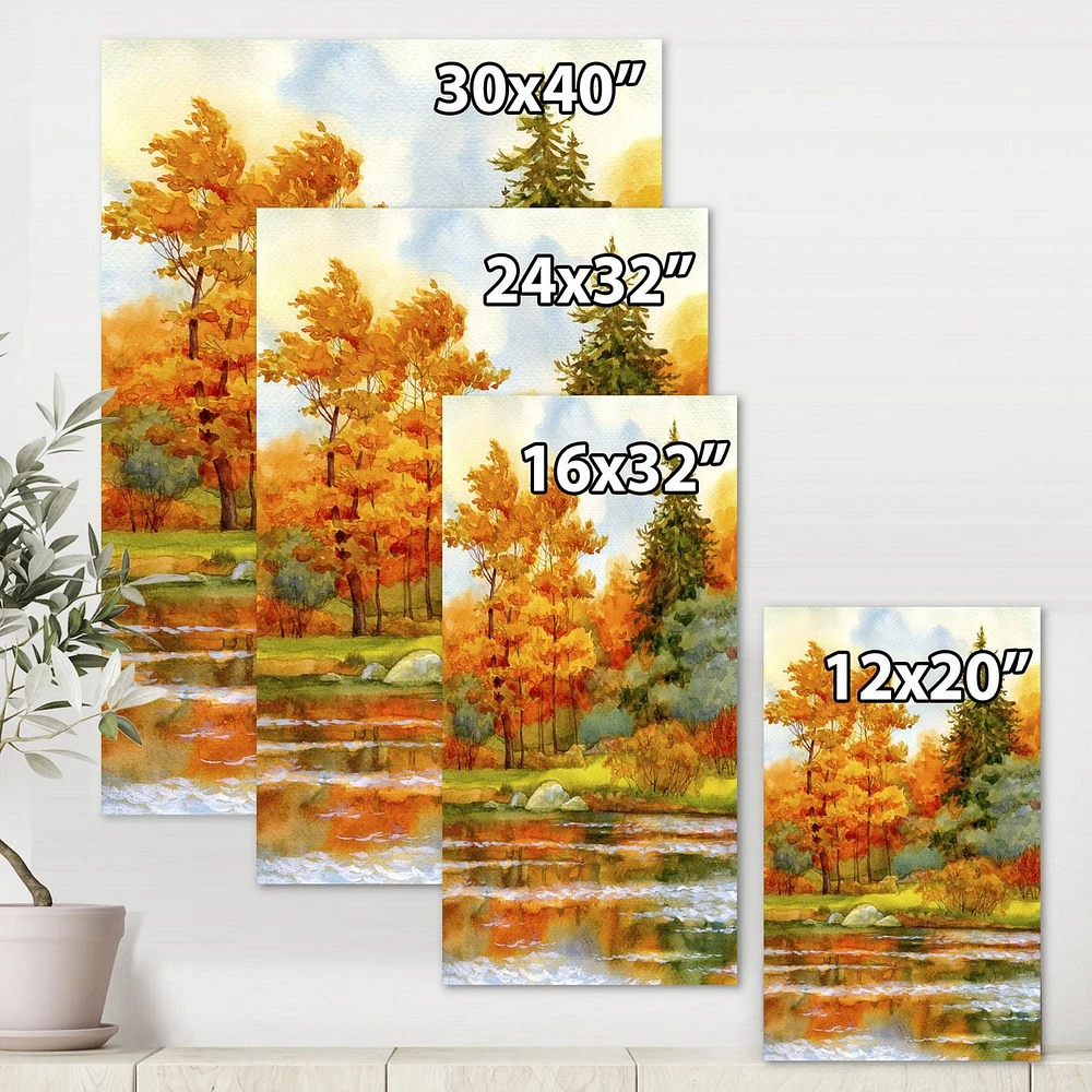 Designart Forêt automnale au bord du lac III Art mural sur toile