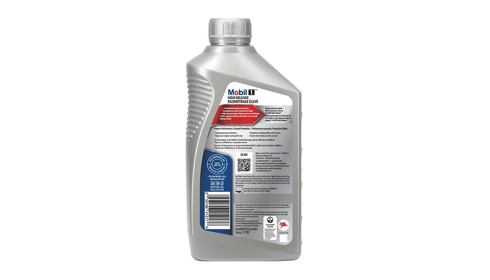 Mobil 1™ High Mileage Full Synthetic Motor Oil 0W-20, 1 L