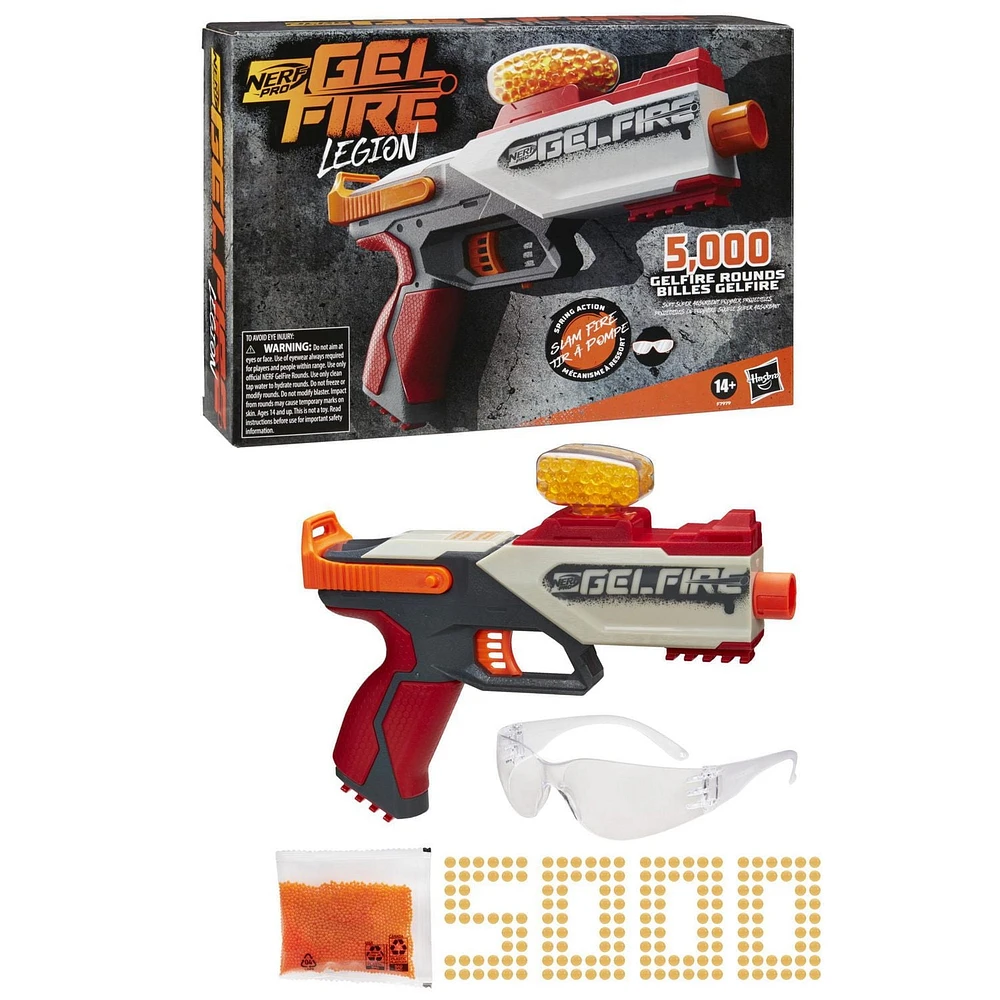 Nerf Pro Gelfire Legion Spring Action Blaster, 5000 Gelfire Rounds, 130 Round Hopper, Protective Eyewear, Slam Fire, Ages 14 & Up, Ages 14 and up