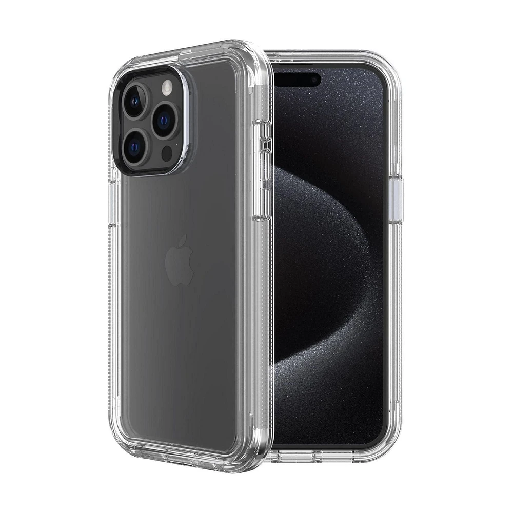 onn. iPhone 15 Pro Rugged Phone Case with Holster and 360˚ Rotating Clip, Antimicrobial, 21 ft. Drop Protection