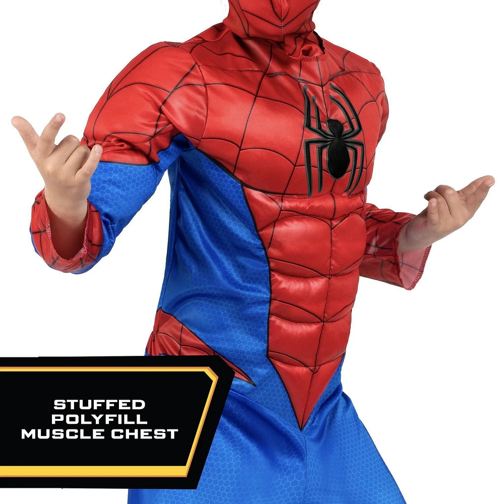 MARVEL'S SPIDER-MAN YOUTH COSTUME -  Muscle Jumpsuit With Printed Design And Polyfill Stuffing Plus Full Fabric Headpiece