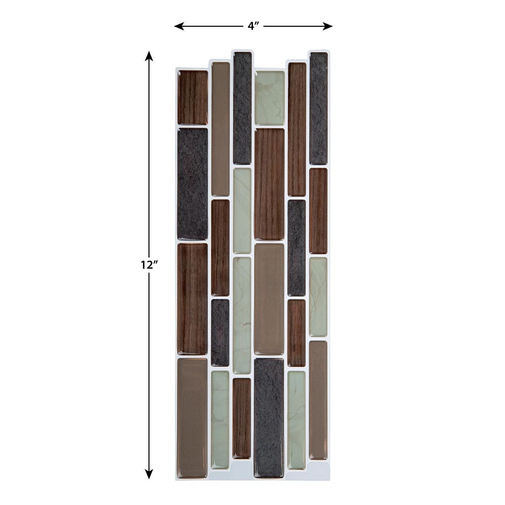Truu Design Self-Adhesive Peel and Stick Subway Border Tiles, 10 x 3.94 inches, Brown, 12 Pieces