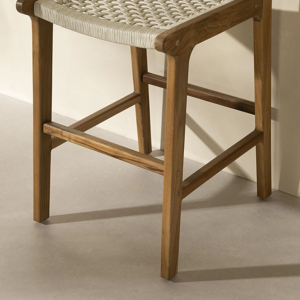 Tabouret en corde tressée et en bois de teck<br><br>