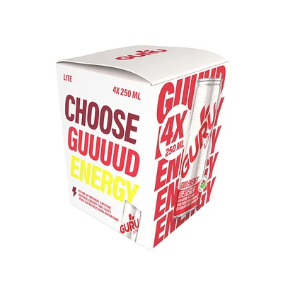 Boisson énergisante biologique à faible teneur en glucides GURU Lite 4 x 250 mL, canettes 4x250mL
