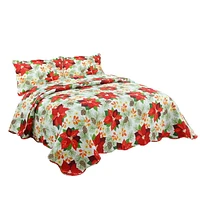 Marina Decoration Couvre-lit Pinsonic imprimé en relief ultra doux pour l'été, ensemble de courtepointe de Noël avec taies d'oreiller, motif de base blanc à motif de poinsettia rouge