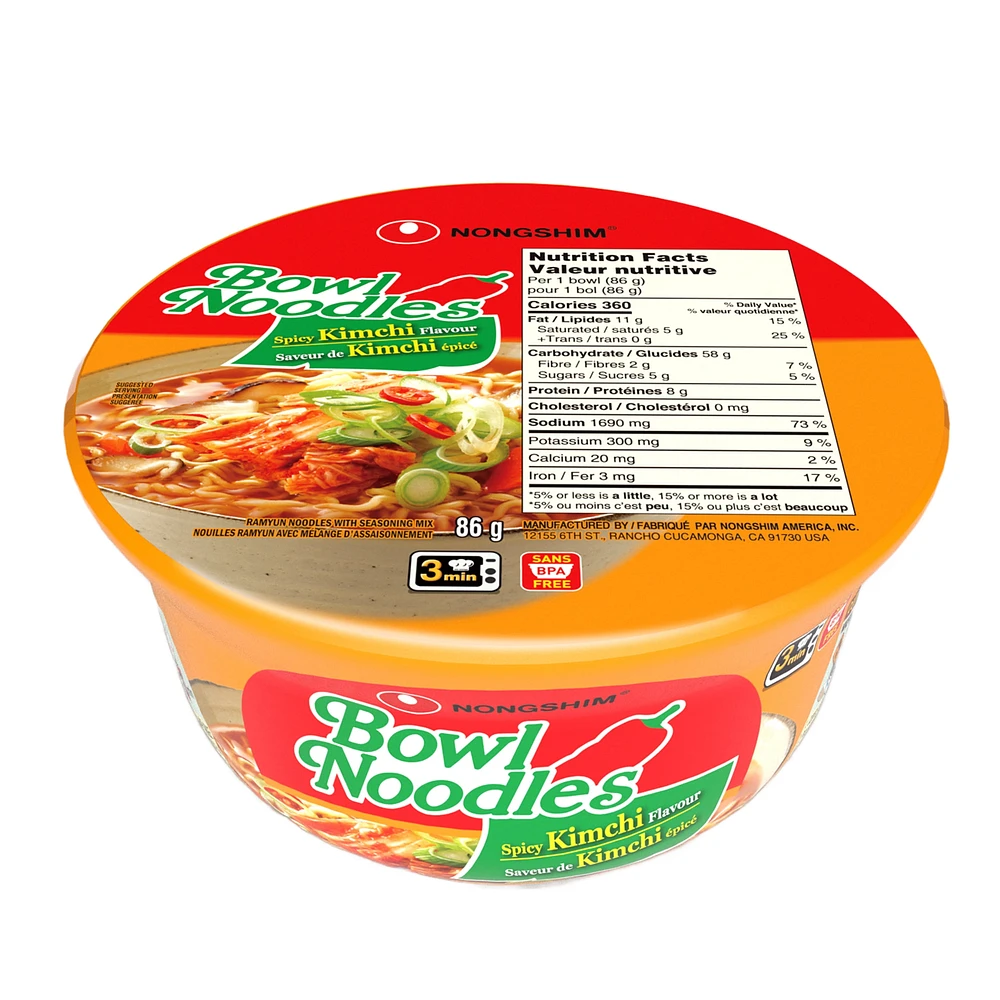 Nongshim Kimchi Bowl Noodle Soup, 86g, Microwavable