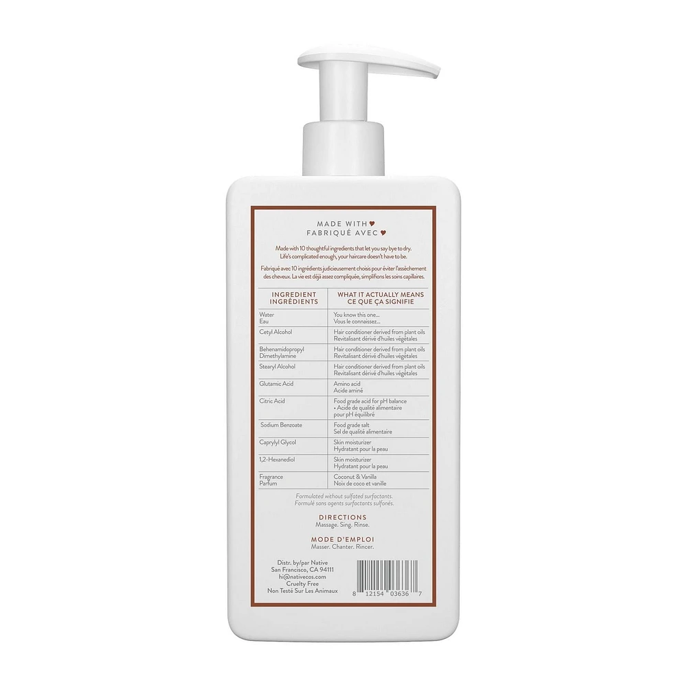 Revitalisant hydratant Native Noix de coco et vanille, sans sulfate, sans parabènes 487 ml