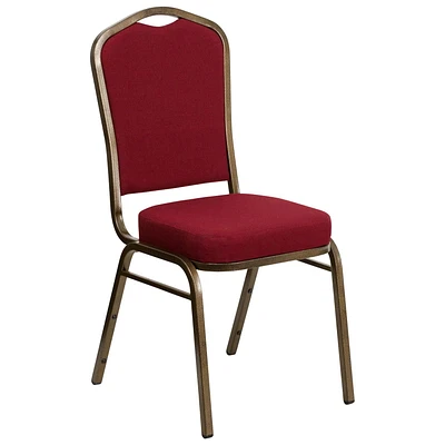 Chaise de banquet empilable de la série HERCULES avec dossier couronne en tissu bourgogne - Cadre doré