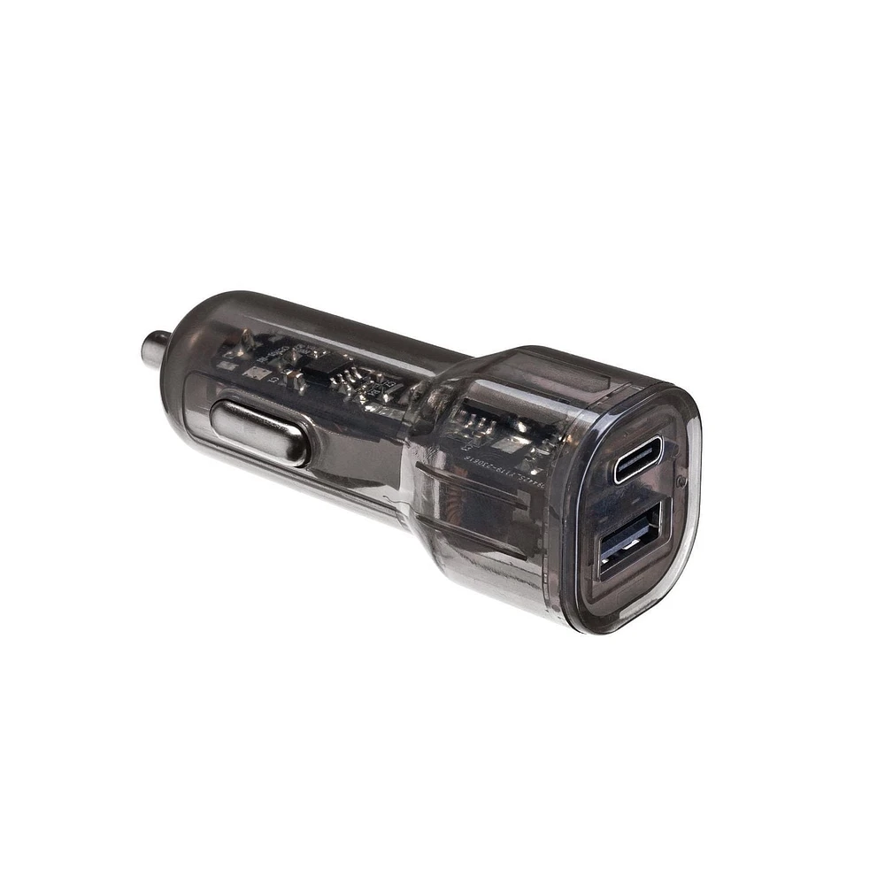 Merkury Circuit PD activé 38W chargeur de voiture USB noir transparent à charge rapide Chargeur de voiture 2 ports USB