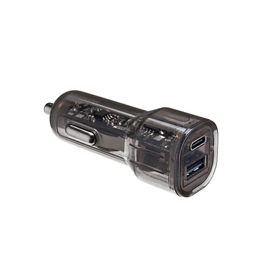 Merkury Circuit PD activé 38W chargeur de voiture USB noir transparent à charge rapide Chargeur de voiture 2 ports USB
