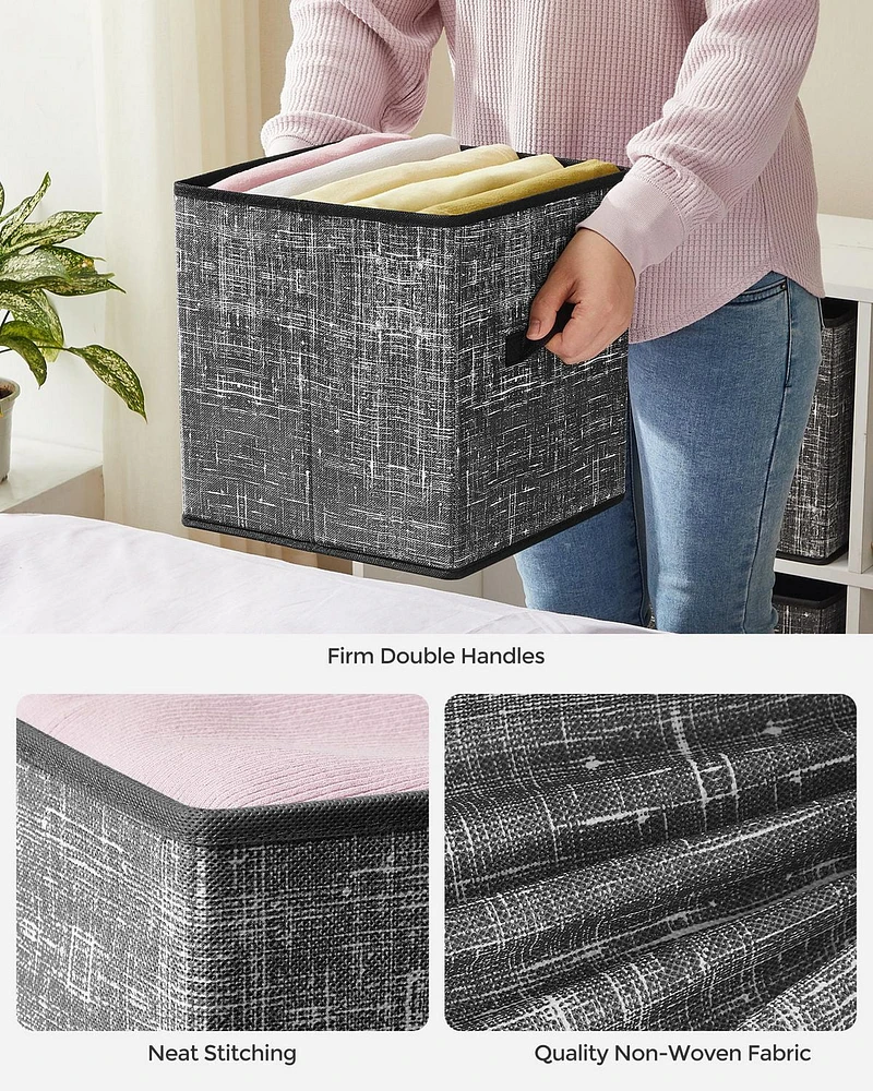 SONGMICS HOME Lot de 6 Cubes de Rangement 28 cm – Bacs d'Organisation Pliables pour Placard avec Poignées, Noir Classique