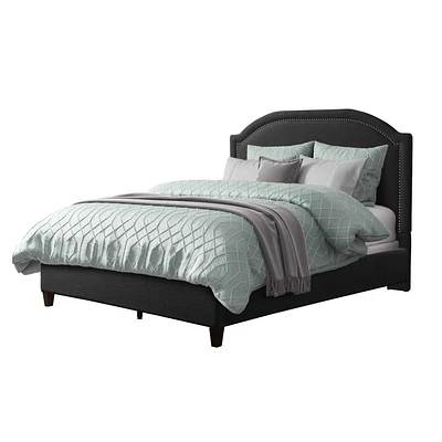 CorLiving  Fabric Bed Frame with Arched Headboard and Nailhead Trim Accents