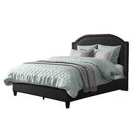 CorLiving  Fabric Bed Frame with Arched Headboard and Nailhead Trim Accents