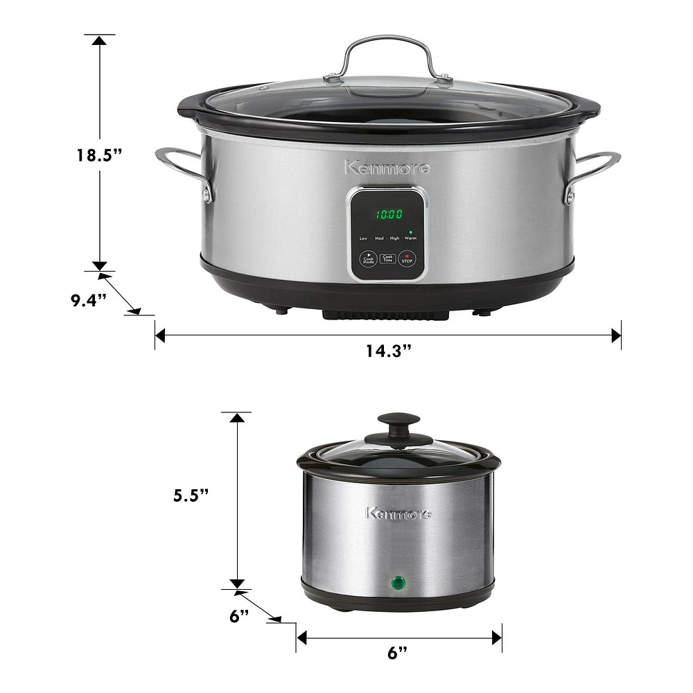 Kenmore 7-Qt Programmable Slow Cooker with Dipper (6.6L), Black & Silver, Easy to Use for Family Meals