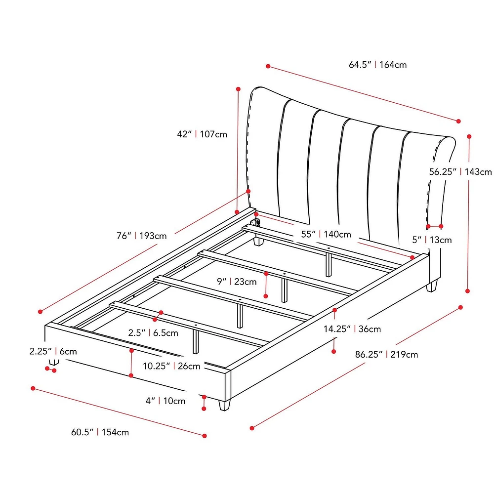 CorLiving Rosewell Vertical Channel-Tufted Fabric Double Bed Frame