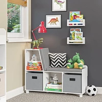 Book Nook Kids Multi-Cubby Storage Bench with 2 Bonus 10" Bookshelves
