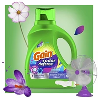 Détergent à lessive liquide Gain Odeur Defense, parfum Fraîcheur éclatante, 2 en 1, détergent à lessive liquide, compatible avec les laveuses HE 2,6 L