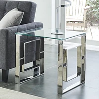Table d'appoint contemporaine en acier inoxydable et verre – argent