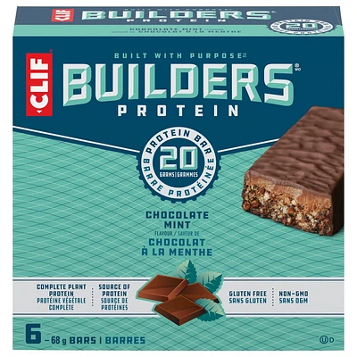 CLIF BUILDERS Protein Bars, Chocolate Mint Flavour, 20g of Protein, Prepared in Canada, Gluten Free, No Artificial Sweeteners, (Pack of 6), 408 g