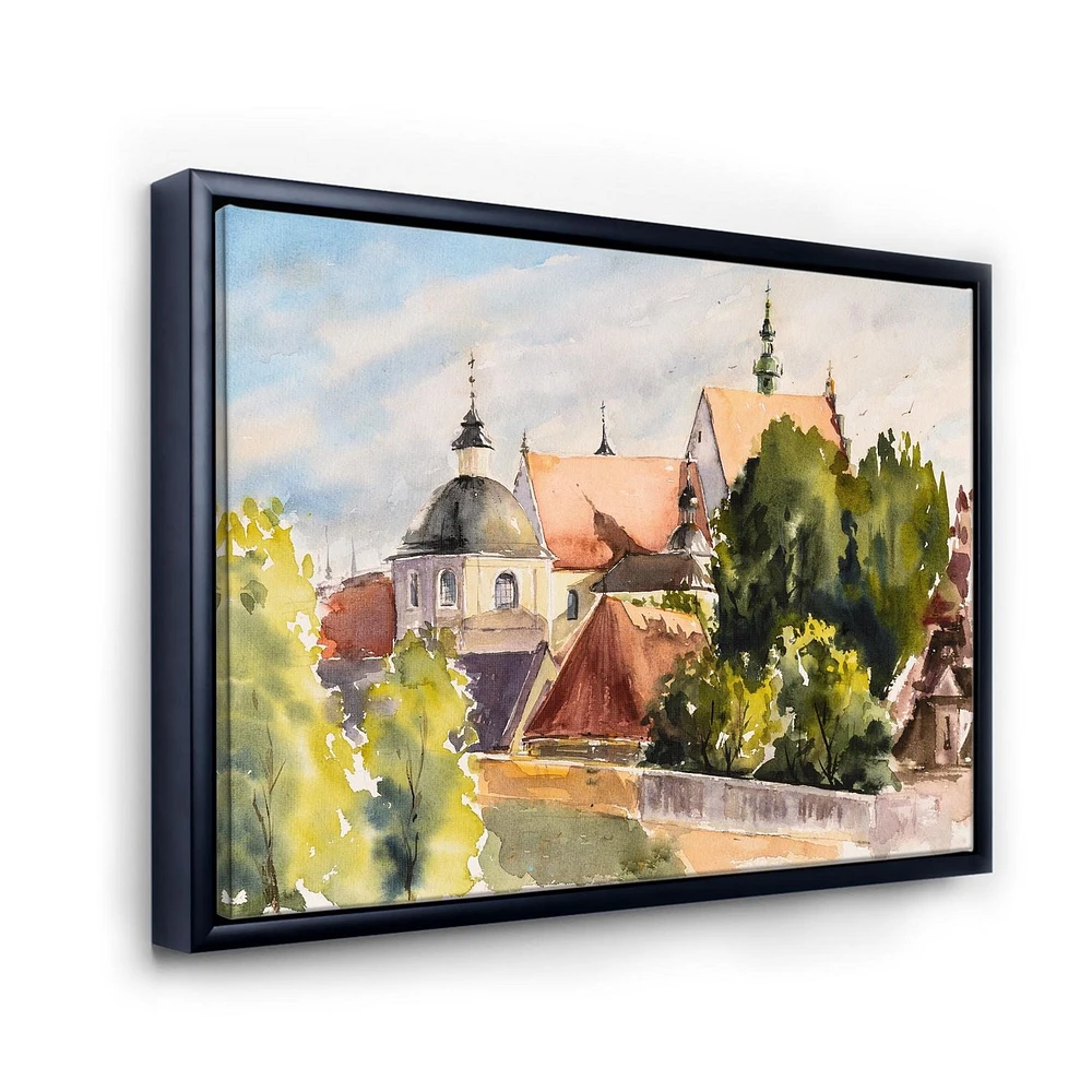 Designart View of Old Polish City In Nature FLOAT FRAME WALL ART