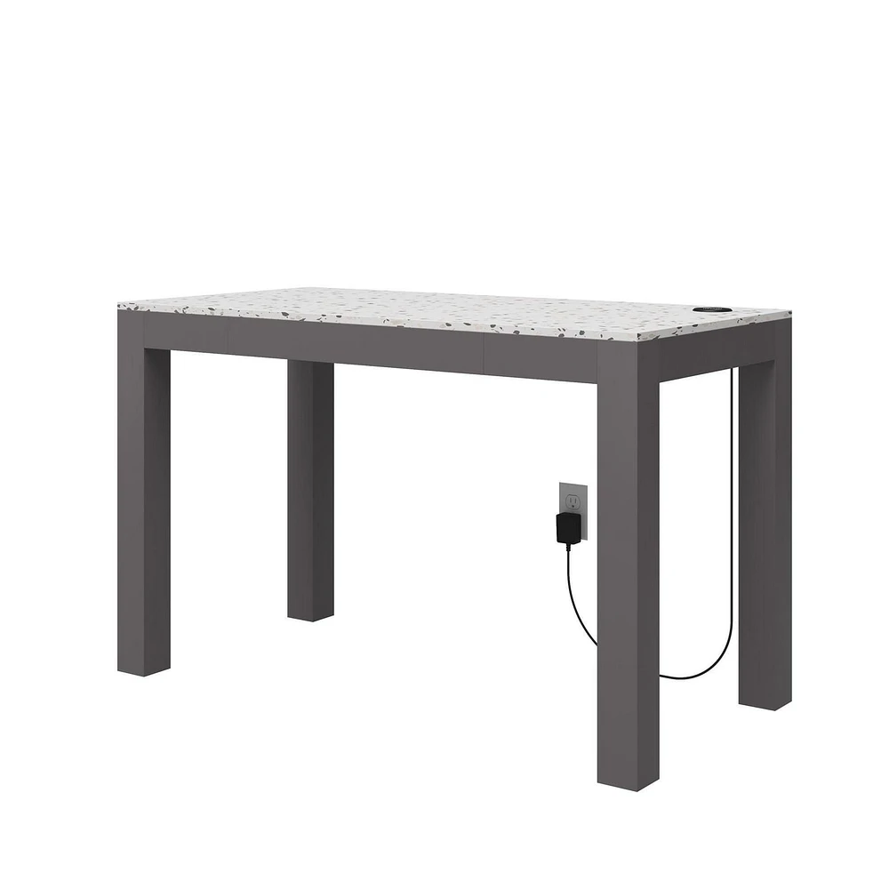 CosmoLiving by Cosmopolitan Astor Desk w/ Wireless Charger, White with Terrazzo Top