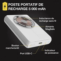 Scosche Magnetic GoBat Wireless Charging 5,000 mAh Power Bank with USB-C Port PBQ5MSWT-SP in White