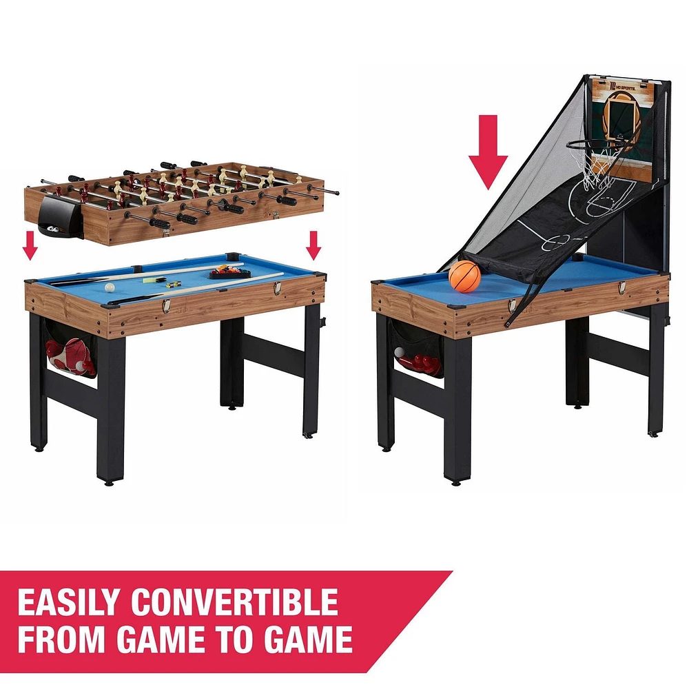 Table de jeu combinée de 48 po, billard, hockey sur slide, baby-foot, tennis de table, basket-ball, table multi-jeux par MD Sports