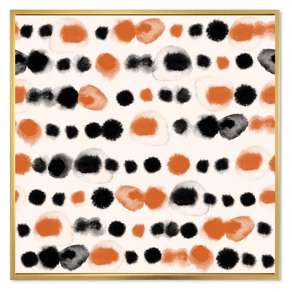 Designart Pois noirs et orange ART MURAL À CADRE FLOTTÉ