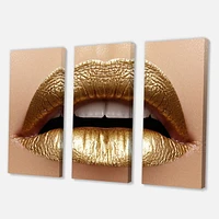 Designart Close Up of Female Plump Lips With Golden Lipstick Canvas Wall Art
