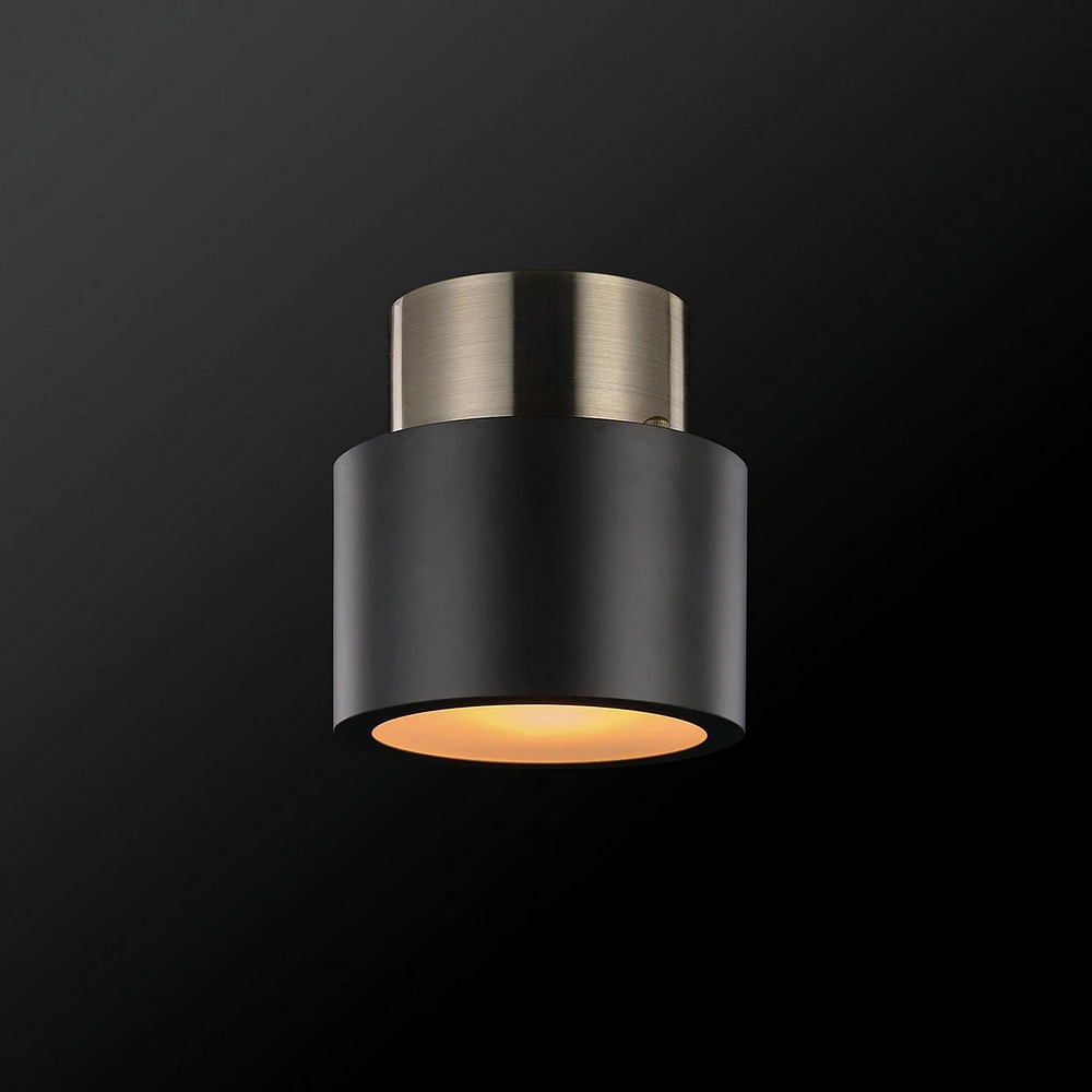 Plafonnier quasi affleurant en métal Stanley par Globe Electric à 1 ampoule, noir mat, accent laiton antique, 61106