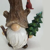 HOLIDAY TIME 10INCH POLYRESIN GNOME WITH TREE