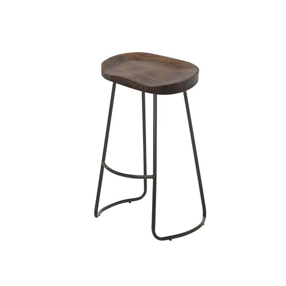 Plata Import Tabouret Banjul, Tabouret en bois massif, Tabouret sans dossier en Noyer, Tabouret en bois de comptoir, Tabouret sans dossier avec pieds noirs, Tabouret sans dossier rustique, Tabouret sa