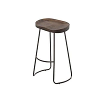 Plata Import Tabouret Banjul, Tabouret en bois massif, Tabouret sans dossier en Noyer, Tabouret en bois de comptoir, Tabouret sans dossier avec pieds noirs, Tabouret sans dossier rustique, Tabouret sa