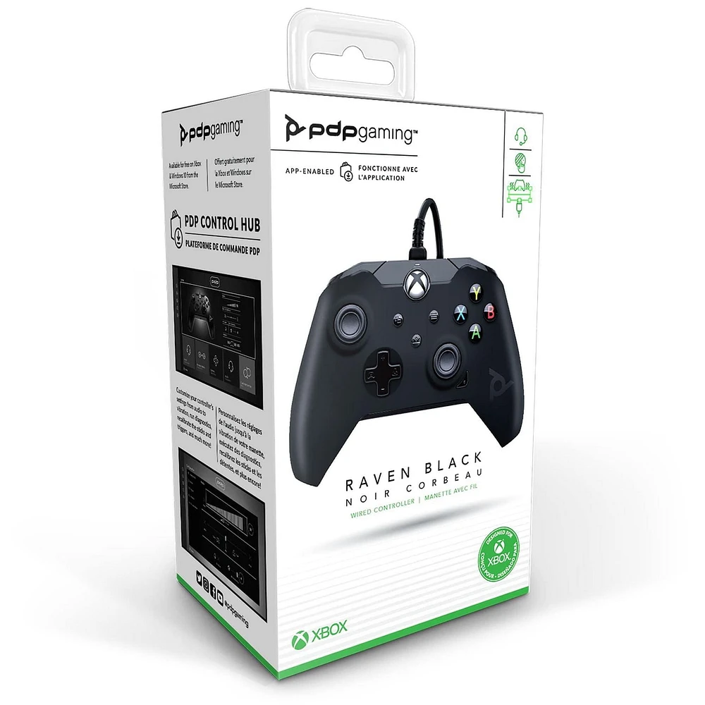 PDP Gaming Wired Controller: Raven Black - Xbox Series X|S, Xbox One, Xbox, Windows 10, 049-012-NA-BK